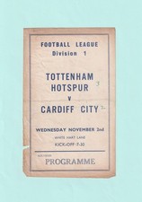 1960-1961 LEAGUE DIVISION 1 : TOTTENHAM / SPURS v CARDIFF CITY (PIRATE ISSUE)