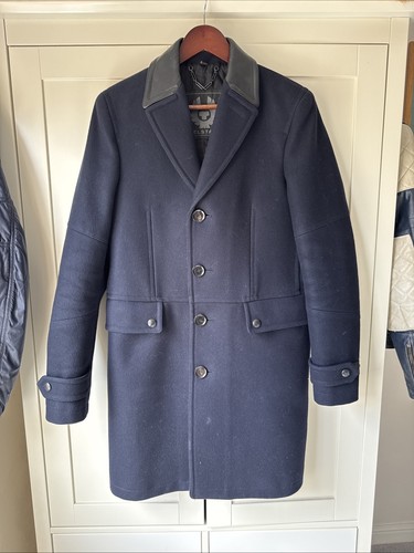 Belstaff navy wool overcoat - wool,