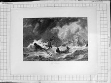 Original Old Antique Print