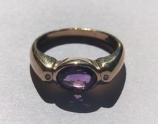 Vintage Handmade Heavy 9K Gold Ring w/ Amethyst & 2x Diamonds Size O(17.35mm) 4g
