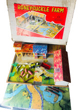 Honeysuckle Farm Toy Large Play set with Buildings Animals Farmer Vintage ra