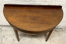 Antique Inlaid Mahogany Demilune Console Table Hall Table (Can Deliver)