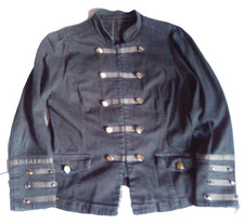 Black Canvas Military/Pirate Style Jacket Stand Collar Unusual 42" Chest GC