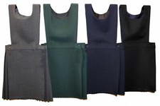 Girls School Pleated Pinafore Uniform Dress Kids Black Navy Grey Green All Sizes