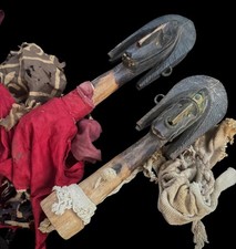 Rare Pair of Bamana Bambara Puppets - Authentic African Tribal Art - Mask Figure