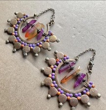 Handmade Titanium Quartz And Handpainted brass Ear Weights For Stretched Ears