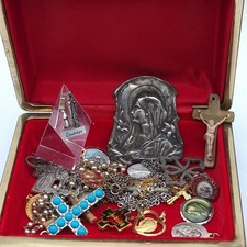 Religious Job Lot Incl Antique TAIRAC Plaque. Vintage Rosary Cross Crucifix Etc