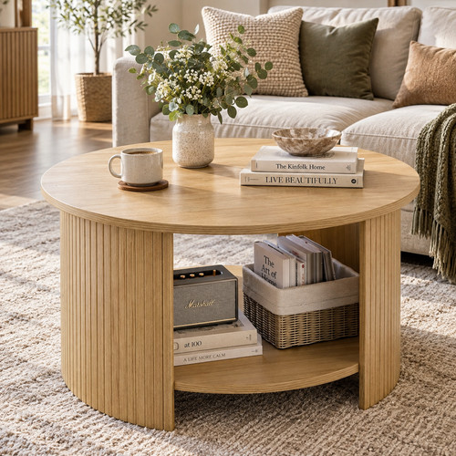 Round coffee table oak 80cm - round,