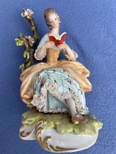 Capodimonte  'Woman Reading' Italian Porcelain Figurine with lace detail