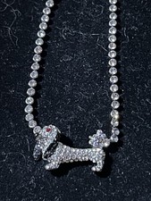 Butler & Wilson  Clear Crystal Sausage Dog Dachshund Tennis Necklace Silver Tone