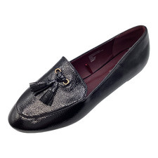 Peacocks Womens Ladies Black Patent Flat Tassel Shoes Loafers Size UK 6 New