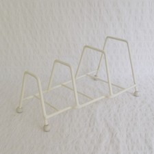 Vintage Plate Rack Record Holder Kitchen Display Retro Atomic White Wire Metal