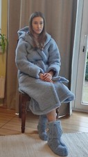Blue Wool Bath Robe with Hood