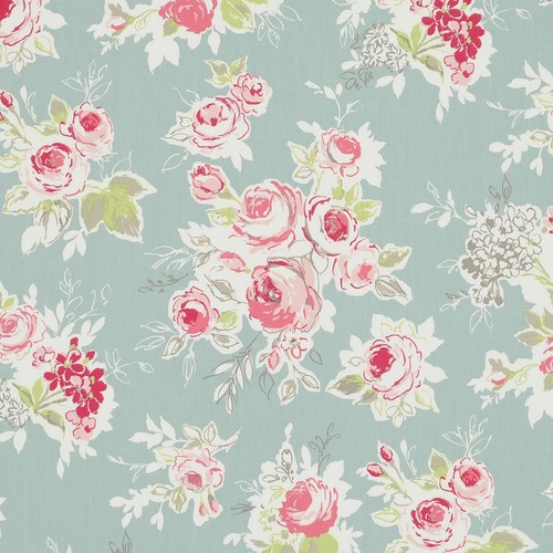 Rose garden aqua cotton pvc - cotton,