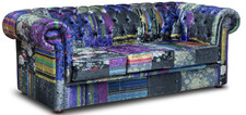 Chesterfield Three Seater sofa In Patchwork Blue Purple Velvet (UK MADE)