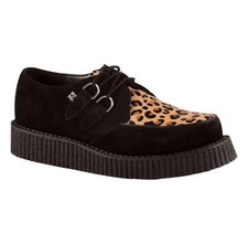 T.U.K. A8142 2-Ring Round Low Creeper Black / Leopard Cowhair Rockabilly