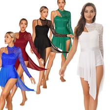 UK Womens Lyrical Ballet Dance Dress Skirted Leotard Modern Contemporary Costume