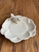 Laura Ashley White Gold 3D Bird Flower Ceramic Plate Trinket Jewellery 19cm