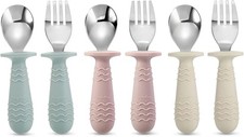PandaEar 6 Pack Toddler Cutlery Set| Baby Fork and Spoon Blue Pink White 