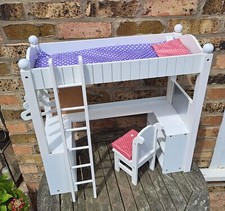 Doll White Wooden Bunk Bed & Desk - Olivia's - 18" Dolls