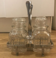 Vintage Glass Double Pickle Jars With Two Forks & Juice Collectors Lovely