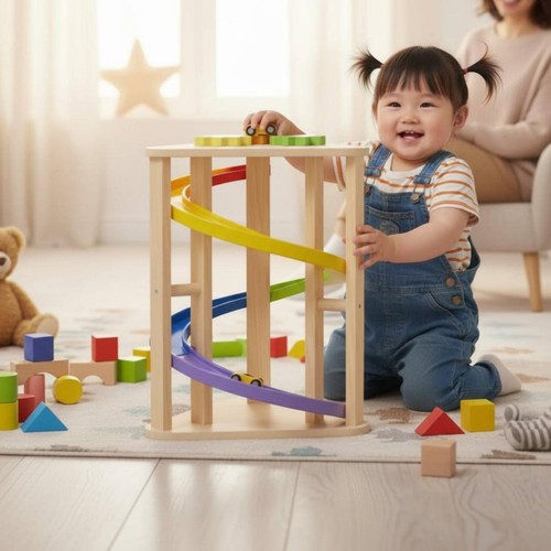 Wooden spiral ramp toy - wooden,
