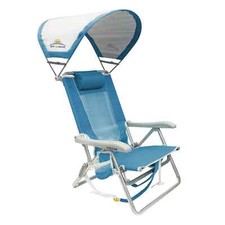 Beach Chair With Sun Shade Canopy Folding Backpack Camping Outdoor Blue Adult