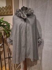 V by Very Grey Faux Fur Trim Cape Poncho Wrap – M/L – UK 12 14 16 – NEW