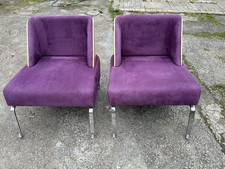 Pair Of 1970s Retro Chairs Scandinavian Style In Purple Velour