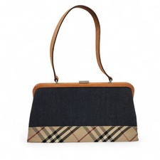 Authentic Burberry Shoulder Handbag 13x8" Blue Beige Denim Leather - Preloved