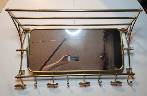 Vintage brass hall mirror - brass, coat