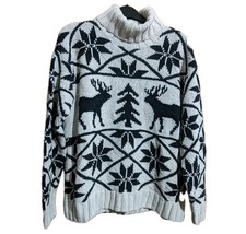 Ralph Lauren Chunky Hand Knit Fairisle Reindeer Nordic Silk Cotton Jumper MEDIUM