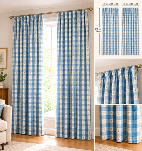 Pair blue white check tree - white,