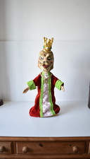 Vintage Large King Puppet with Stand Papier Mache Face H: 51cm Mid Century Scary