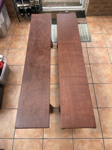 Dark wood benches steel legs - wood,