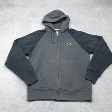 Fred Perry Hoodie Mens Medium Grey Jacket Mod Retro Terrace Casual Cotton 3722