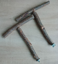 *T-SHAPED BRANCH/PERCH x 2.  HAZEL.  HANDCRAFTED.  BUDGIES.  COCKATIELS.  BIRDS.