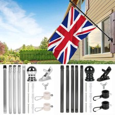 6ft Telescopic Flagpole Flag Pole Kit Outdoor Wall Mounted Mount Holder Set NEW