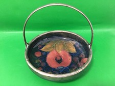 Neat William Moorcroft signed Pomegranate bowl with silver-plated rim & handle