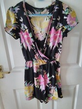 Miss Selfridge black floral shorts playsuit jumpsuit pockets size 6 bnwot