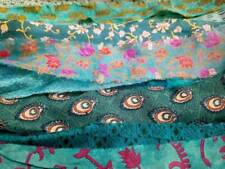 12 yards Unstitched ART SILK BLEND Sari Ribbon Peacock Green Skeins Journal rare