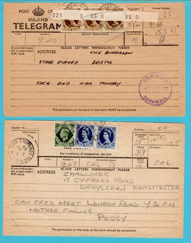 England telegram forms - england, 1955