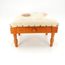 Vintage Miniature Wooden Stool with Storage Drawer Padded Sewing Jewellery Box