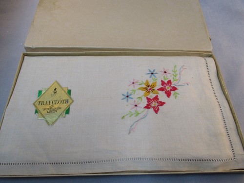 Embroidered irish linen tray - irish,