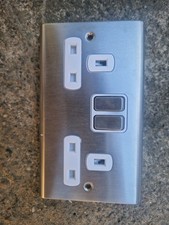 BG Electrical Double Switched Power Plug Wall Socket Flatplate Screwless Polishe