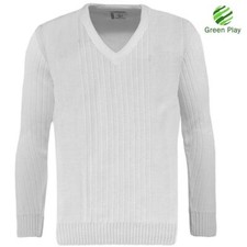 Mens Green Play Premium Ribbed V Neck Jumper Sweater - Bowls Golf Cricket