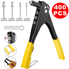 Heavy Duty Hand Pop Rivet Gun Tool Kit + 400PCS Assorted Rivets + 4 Nozzle Head