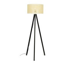 Black Wood Tripod Floor Lamp Living Room Standard Large Light Wicker Lampshade