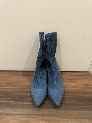 Denim heeled sock ankle boots - heeled,