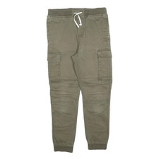 H&M Boys Slim Fit Khaki Cotton Blend Cargo Trousers W28 L24 Elastic Waist
